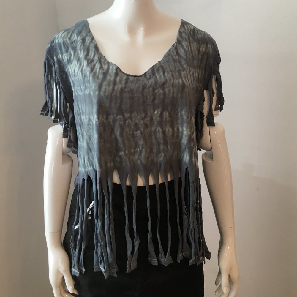 custom cut fringe crop tie dye tee